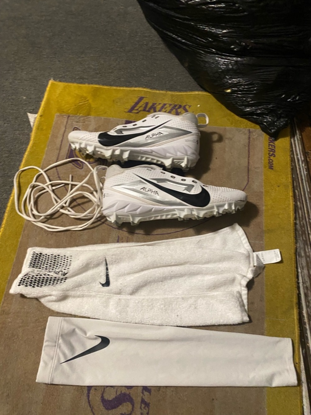 Nike White and Black Alpha Football Cleats with White Nike Accessories